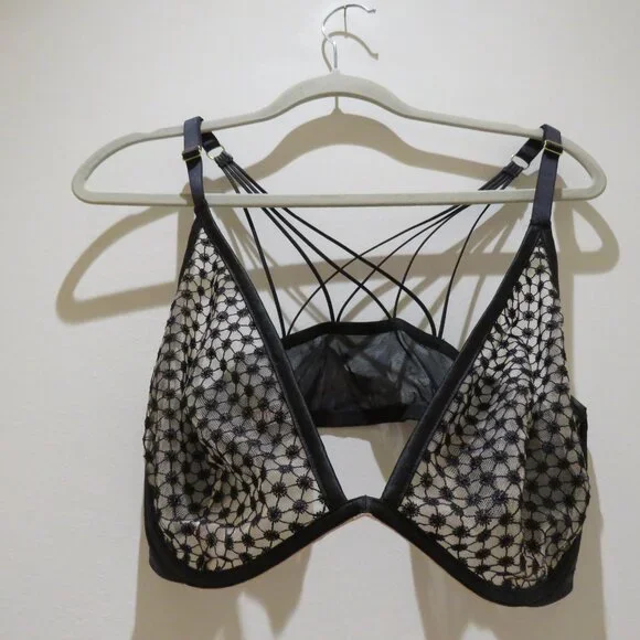 VICTORIA'S SECRET Starburst Unlined Plunge Bra Semi Sheer 38DD Black Mesh - Picture 7 of 12